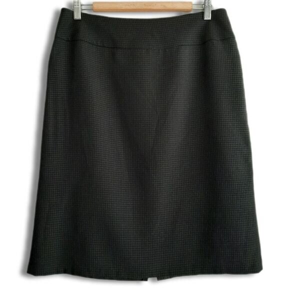 AK ANNE KLEIN / Classic Grid Check Knee Length Pencil Skirt Black Sz 10 - Picture 2 of 11